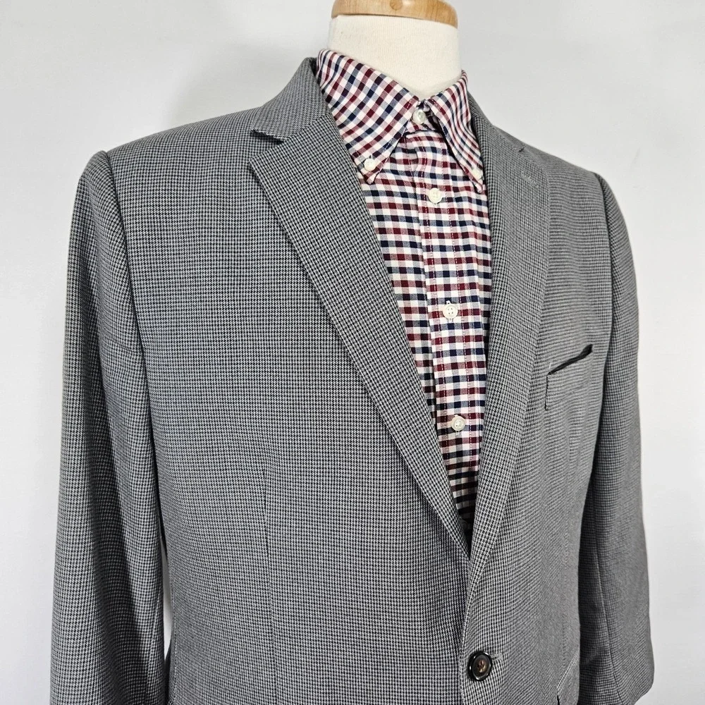 Chaps Men's Sport Coat Blazer Two Button Gray Houndstooth Polyester Blend 46XS